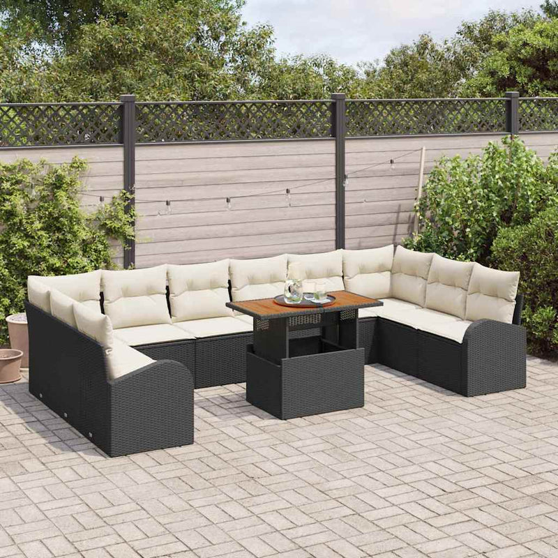 Set de canapele pentru grădină 11 buc. negru și crem