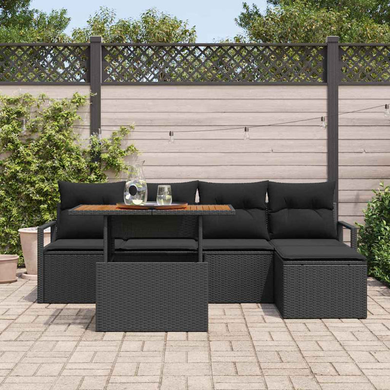 Set de canapele pentru grădină 6 buc. Negru poliratan