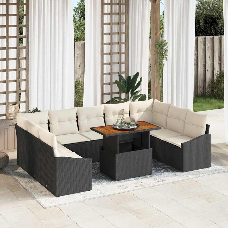 Set de canapele pentru grădină 10 buc. Negru și Crem
