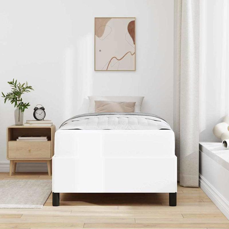 Cadru de pat cu saltea Alb 90 x 190 cm țesătură
