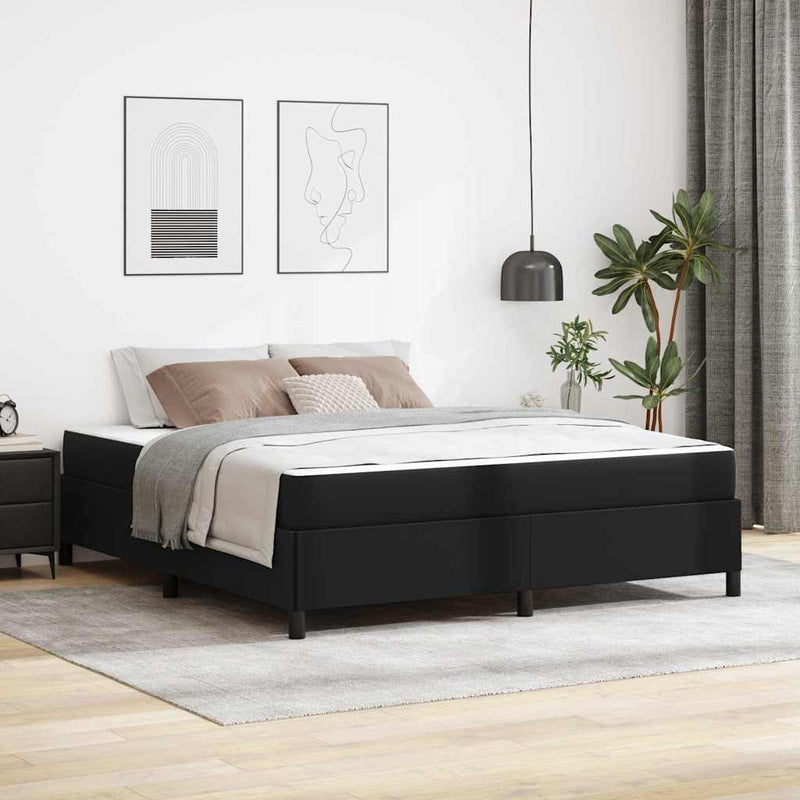 Cadru de pat cu saltea Negru 180 x 200 cm țesătură