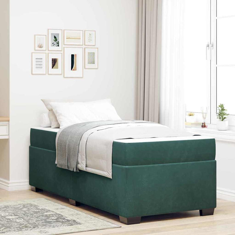 Cadru de pat cu saltea Verde închis 90 x 190 cm țesătură