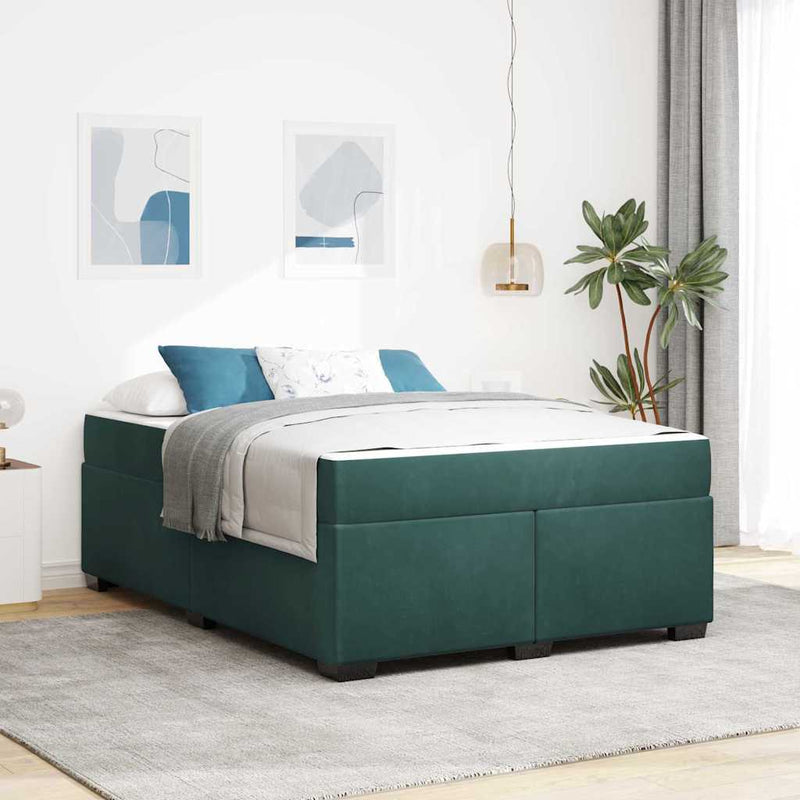 Cadru de pat cu saltea Verde închis 140 x 200 cm țesătură