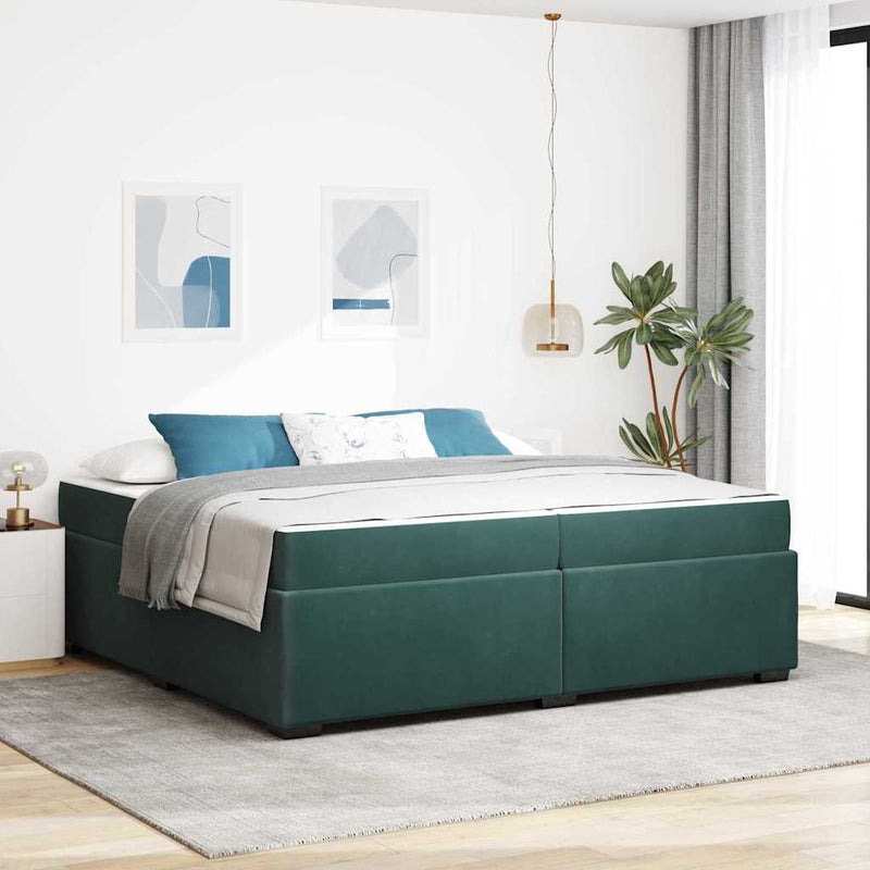 Cadru de pat cu saltea Verde închis 200 x 200 cm țesătură