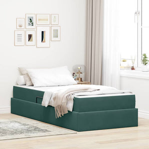 Pat cu saltea și spațiu de depozitare Verde închis 90 x 200 cm
