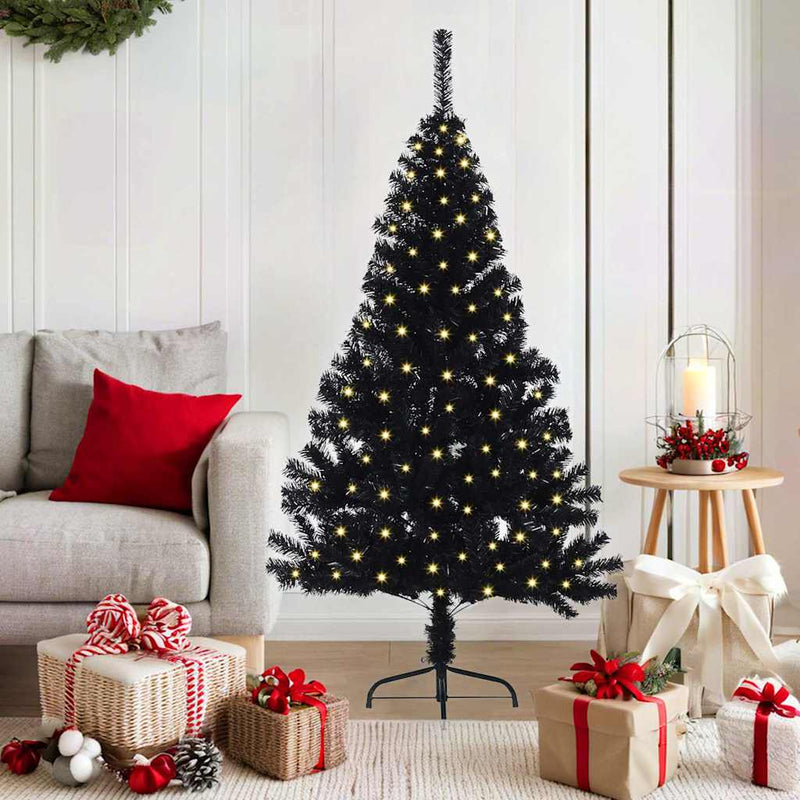 Pom de Crăciun artificial pre-iluminat Negru 150 cm PVC