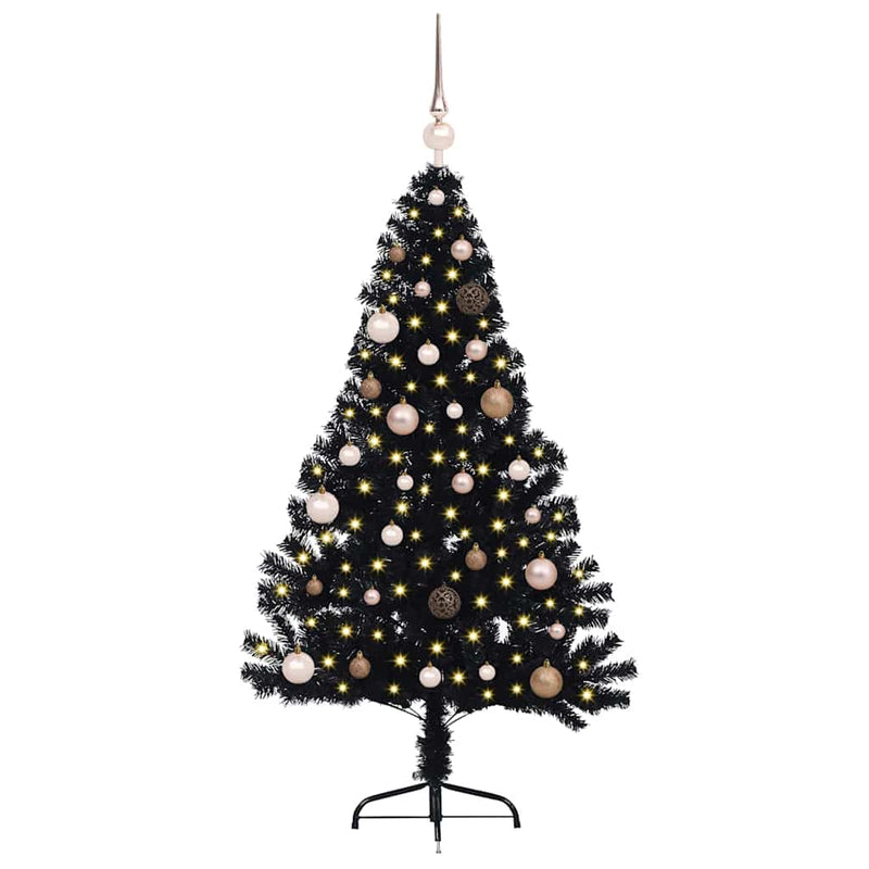 Pom de Crăciun artificial pre-iluminat Negru 150 cm PVC