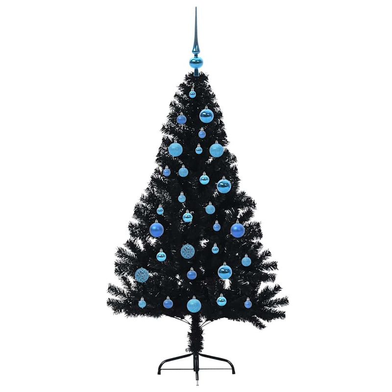 Pom de Crăciun artificial pre-iluminat Negru 150 cm PVC