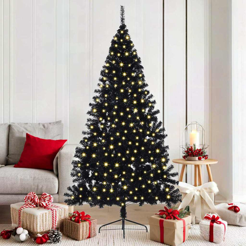 Pom de Crăciun artificial pre-iluminat Negru 180 cm PVC