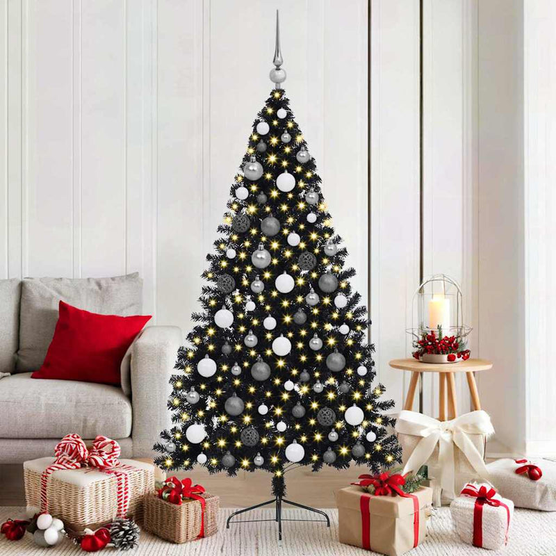 Pom de Crăciun artificial pre-iluminat Negru 180 cm PVC