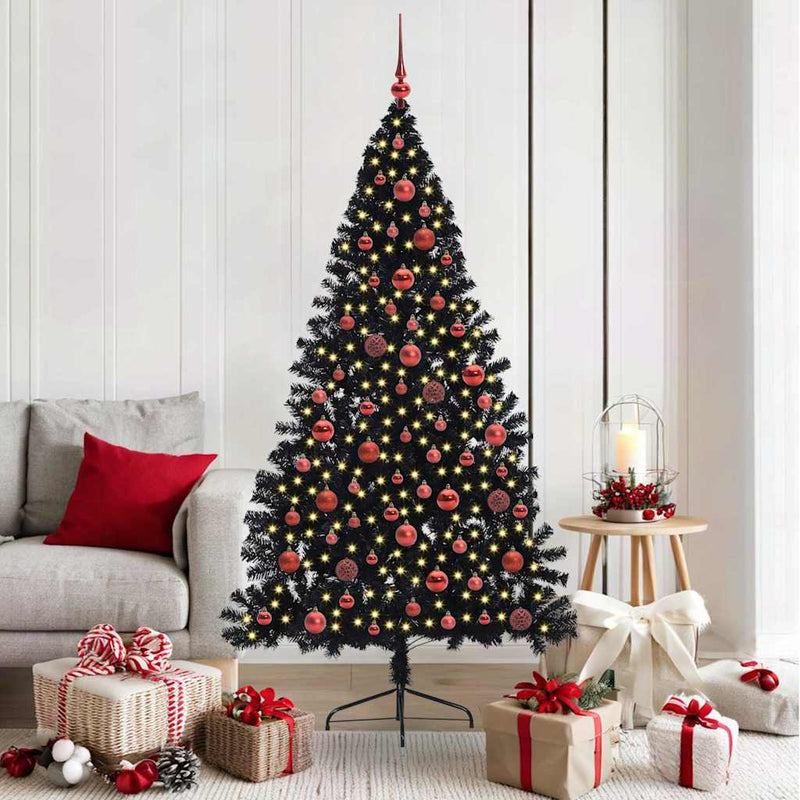 Pom de Crăciun artificial pre-iluminat Negru 180 cm PVC