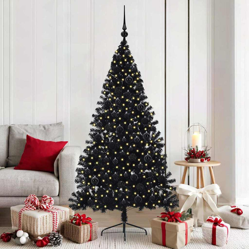 Pom de Crăciun artificial pre-iluminat Negru 180 cm PVC