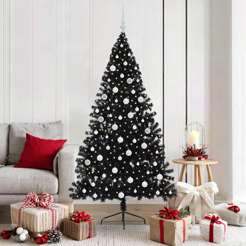 Pom de Crăciun artificial pre-iluminat Negru 180 cm PVC