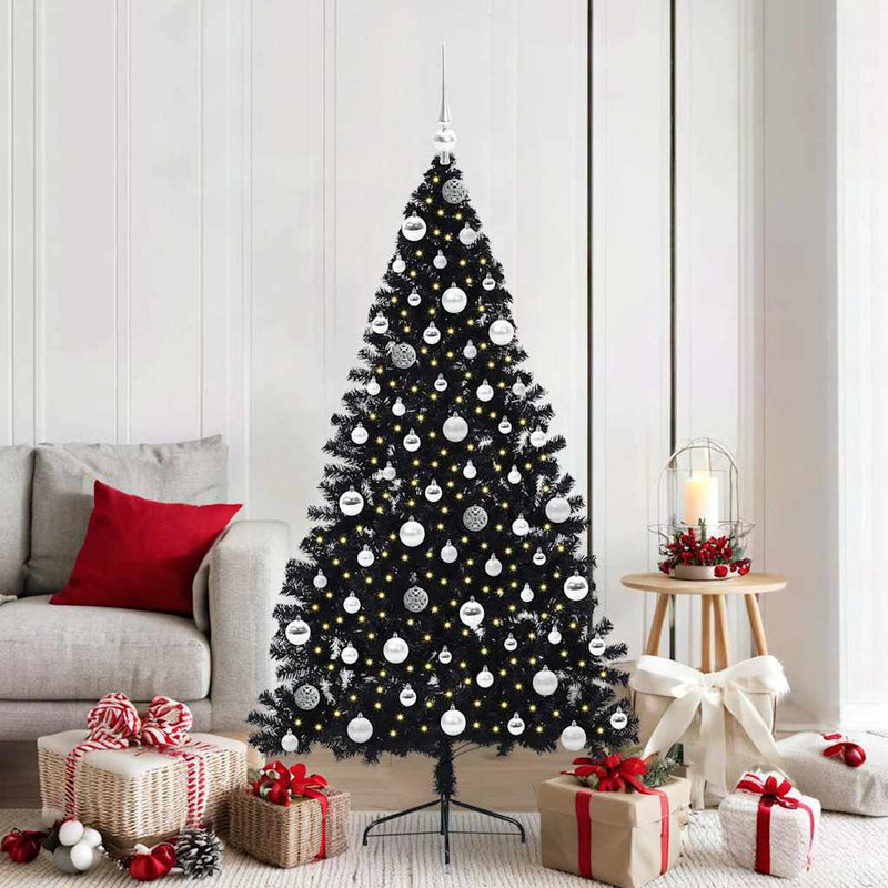 Pom de Crăciun artificial pre-iluminat Negru 180 cm PVC