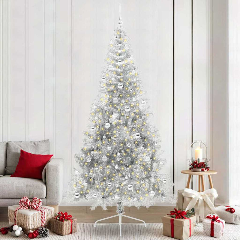 Pom de Crăciun artificial pre-iluminat Argintiu 240 cm PET