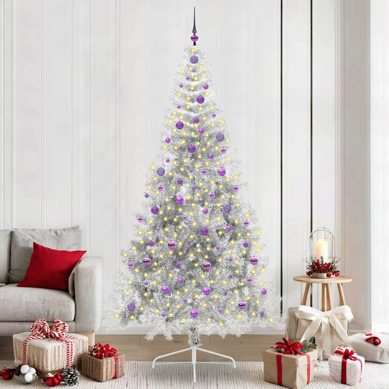 Pom de Crăciun artificial pre-iluminat Argintiu 240 cm PET