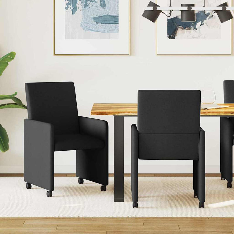 Scaune de dining cu roți 2 buc. țesătură Negru 57 x 66 x 94 cm
