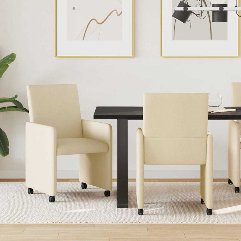 Scaune de dining cu roți 2 buc. țesătură Crem 57 x 66 x 94 cm