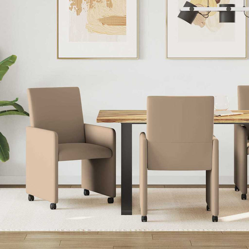 Scaune de dining cu roți 2 buc. Piele artificială Cappuccino