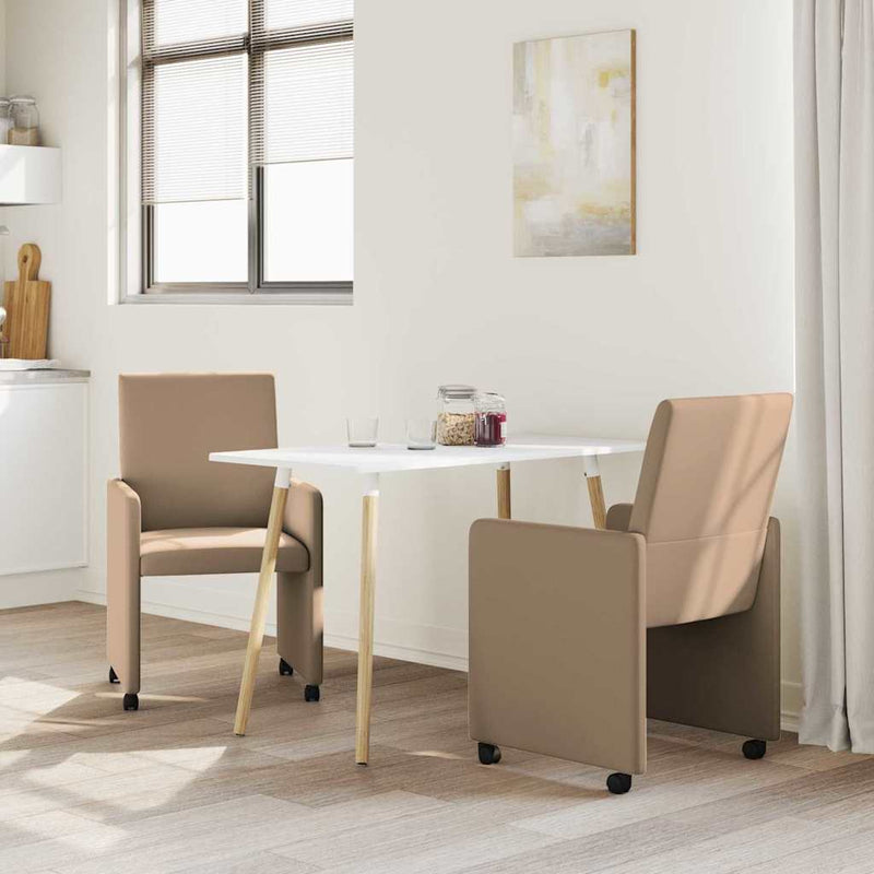 Scaune de dining cu roți 2 buc. Piele artificială Cappuccino