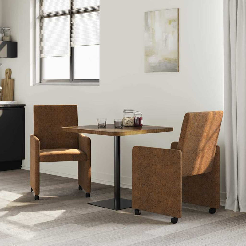 Scaune de dining cu roți 2 buc. Piele ecologică de suede Maro