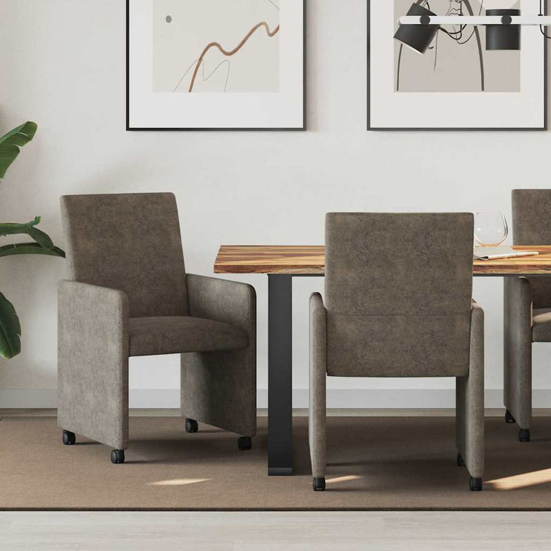 Scaune de dining cu roți 2 buc. Piele ecologică de suede