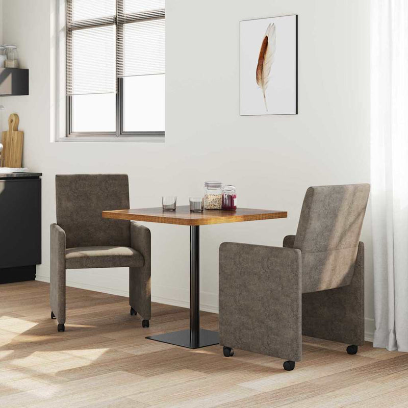 Scaune de dining cu roți 2 buc. Piele ecologică de suede