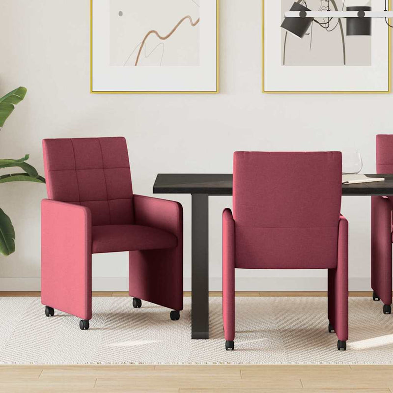 Scaune de dining cu roți 2 buc. țesătură bordo 58 x 65 x 94 cm