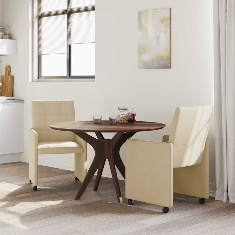 Scaune de dining cu roți 2 buc. țesătură Crem 58 x 65 x 94 cm