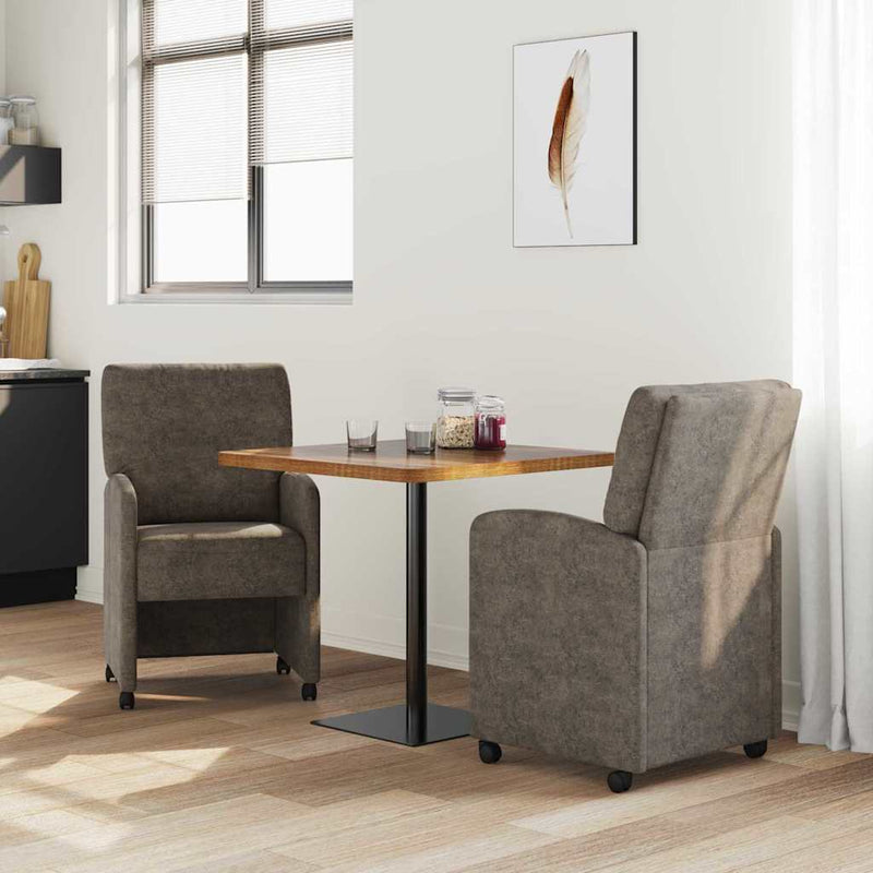 Scaune de dining cu roți 2 buc. Piele ecologică de suede