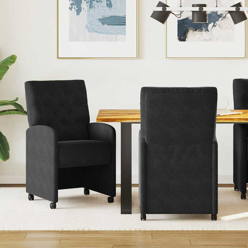 Scaune de dining cu roți 2 buc. Catifea Negru 58 x 67 x 97 cm