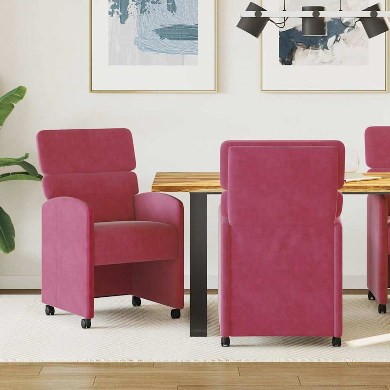 Scaune de dining cu roți 2 buc. Catifea bordo 58 x 65 x 98 cm