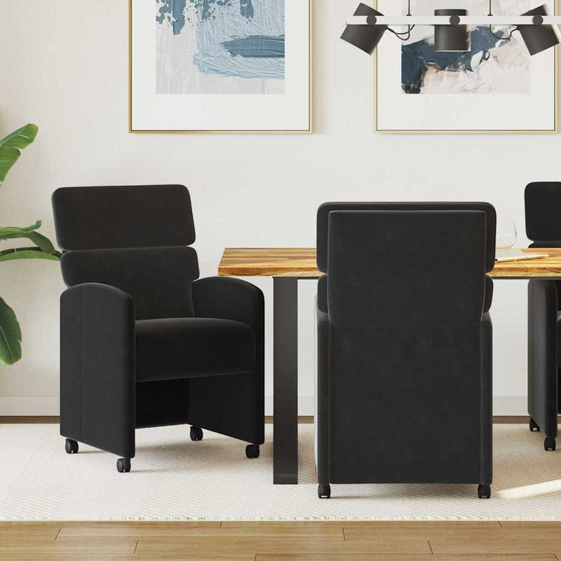 Scaune de dining cu roți 2 buc. Catifea Negru 58 x 65 x 98 cm