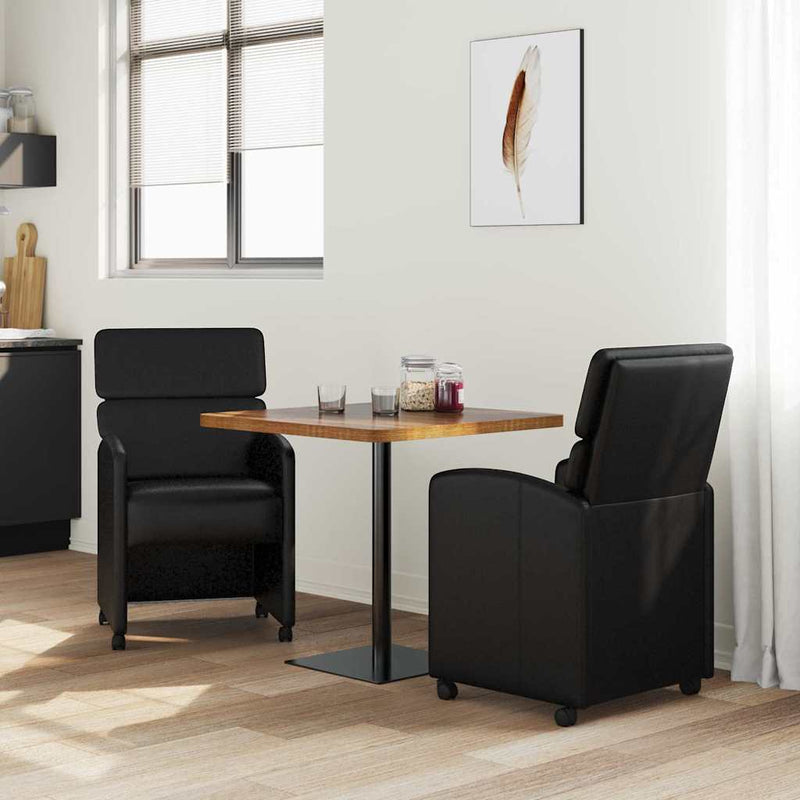 Scaune de dining cu roți 2 buc. Piele artificială Negru