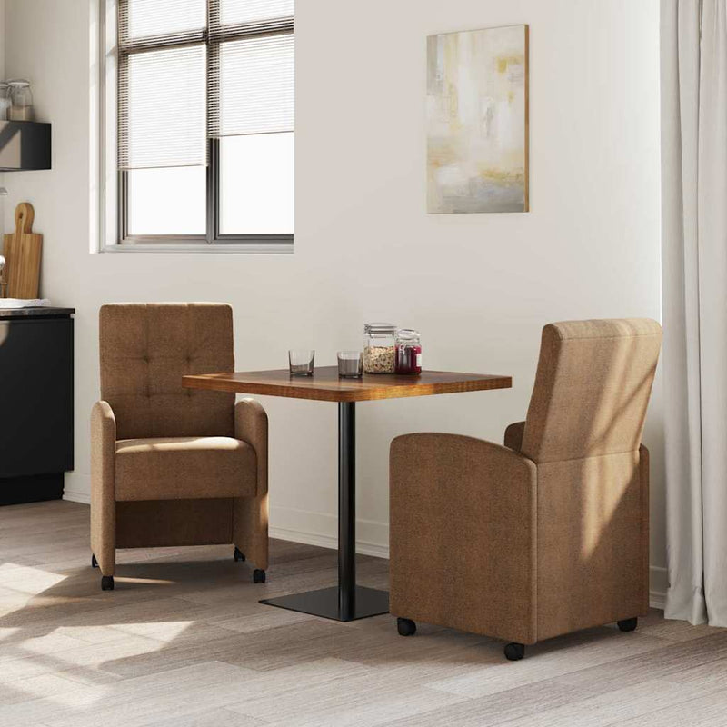 Scaune de dining cu roți 2 buc. Piele ecologică de suede Maro