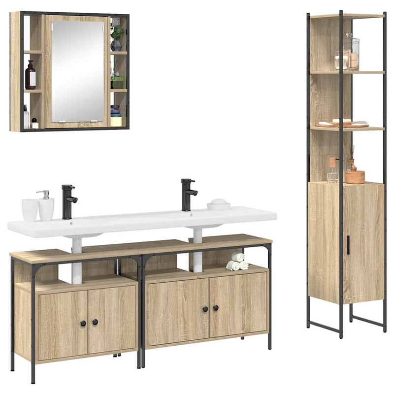 Set de mobilier pentru baie 4 buc. Stejar Sonoma