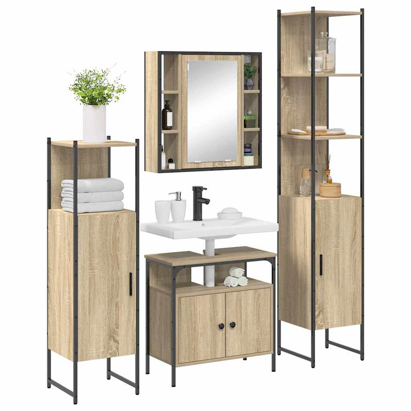 Set de mobilier pentru baie 4 buc. Stejar Sonoma