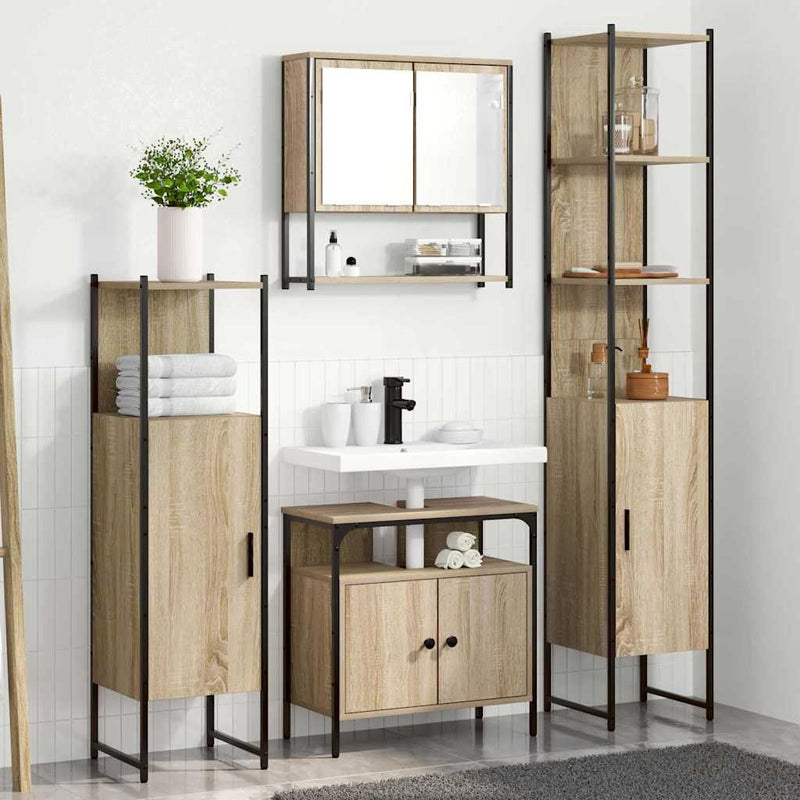 Set de mobilier pentru baie 4 buc. Stejar Sonoma
