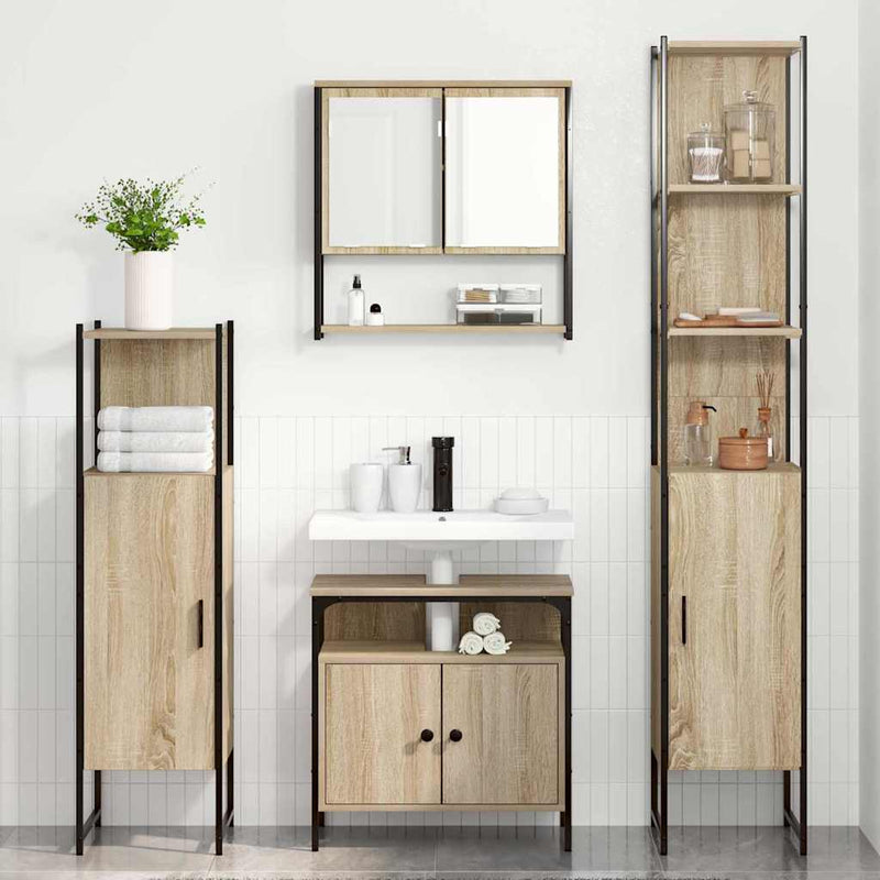 Set de mobilier pentru baie 4 buc. Stejar Sonoma
