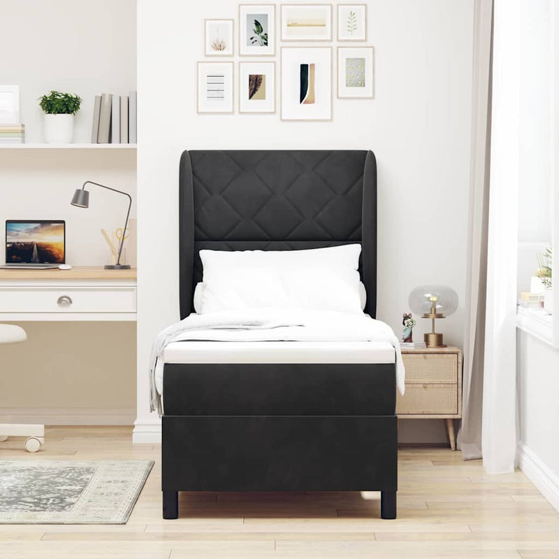 Pat cu arcuri cu headboard Manual Negru 200 x 80 cm Catifea