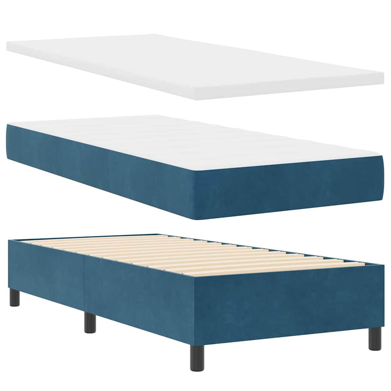 Pat cu arcuri cu headboard Albastru închis 190 x 90 cm Catifea