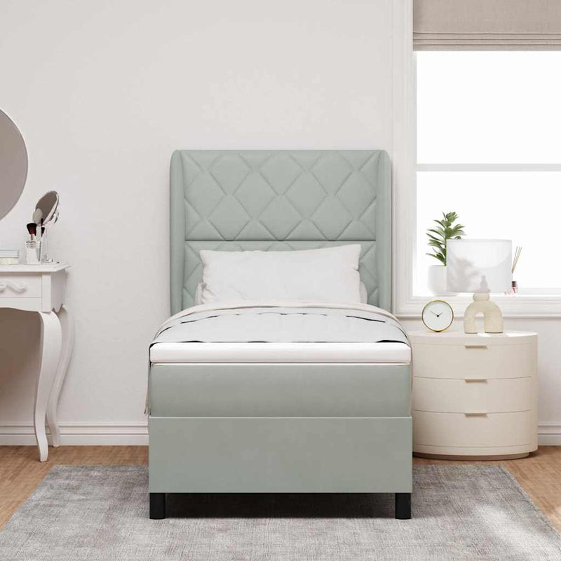 Pat cu arcuri cu headboard Gri deschis 200 x 90 cm Catifea