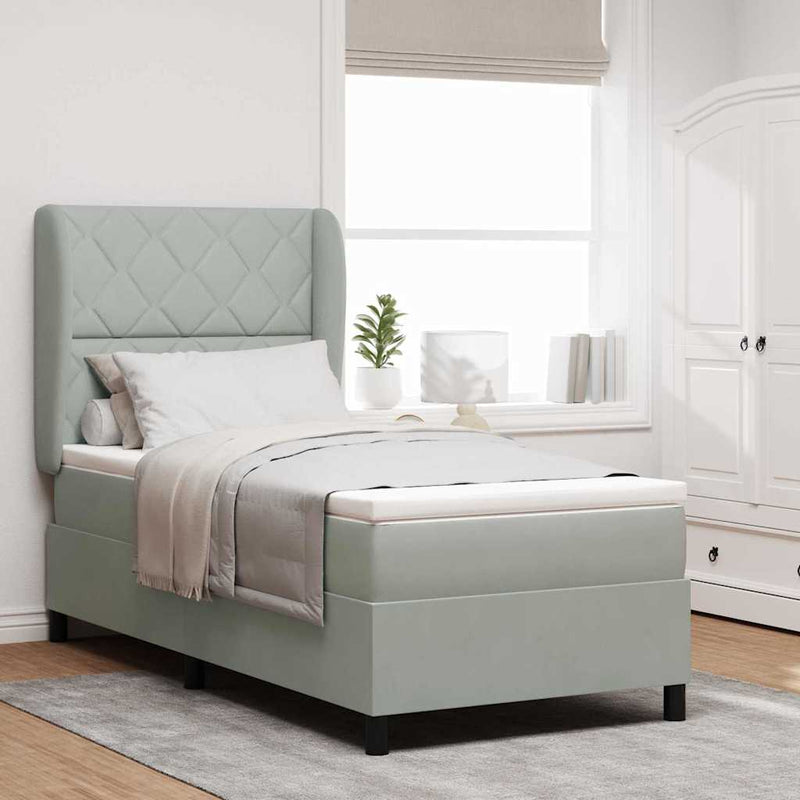 Pat cu arcuri cu headboard Gri deschis 200 x 100 cm Catifea