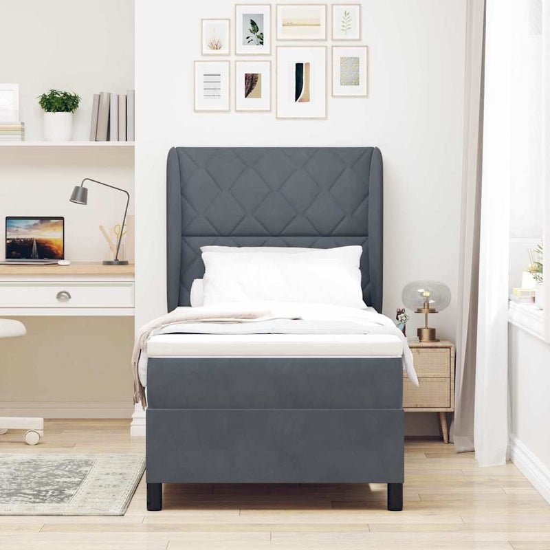 Pat cu arcuri cu headboard Gri închis 200 x 100 cm Catifea