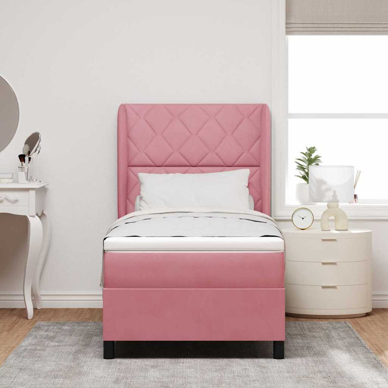 Pat cu arcuri cu headboard Manual Roz 200 x 100 cm Catifea