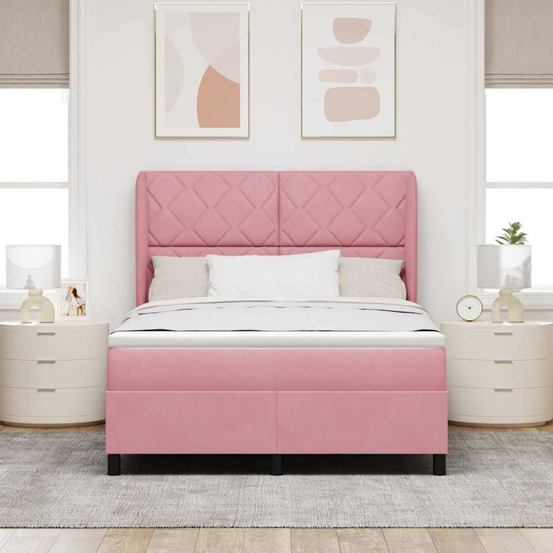 Pat cu arcuri cu headboard Manual Roz 190 x 140 cm Catifea