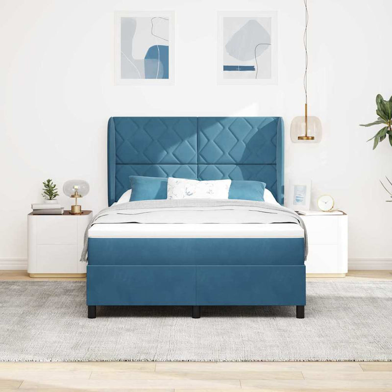Pat cu arcuri cu headboard Albastru închis 200 x 140 cm Catifea