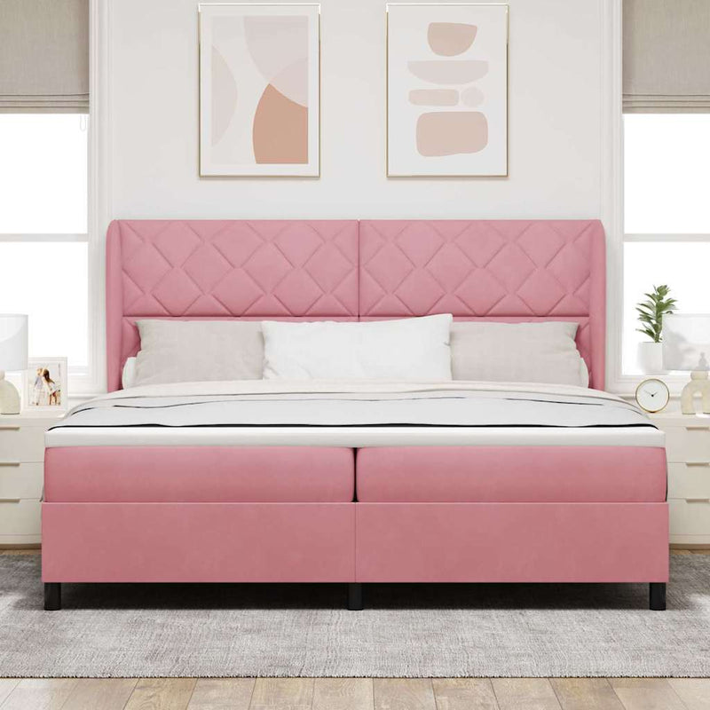 Pat cu arcuri cu headboard Manual Roz 200 x 200 cm Catifea