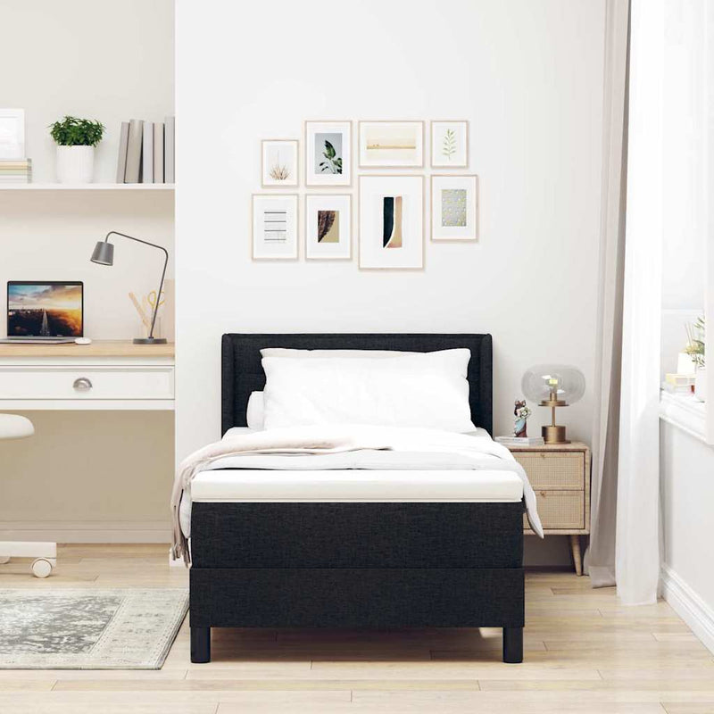 Pat cu arcuri cu headboard Manual Negru 200 x 100 cm țesătură