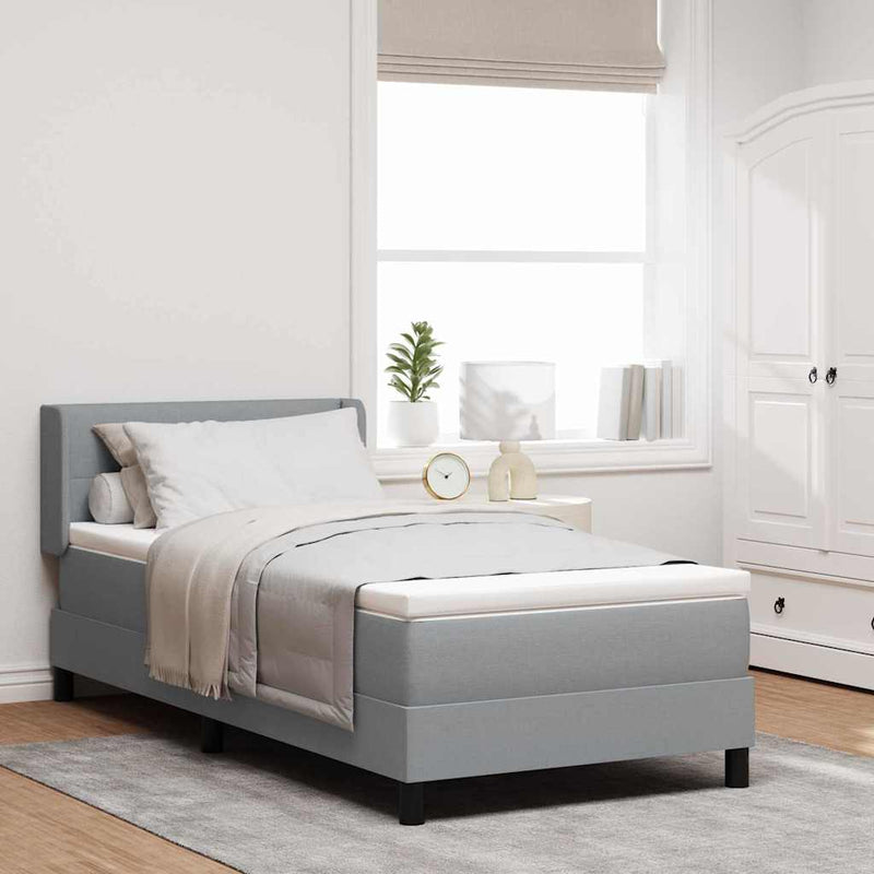 Pat cu arcuri cu headboard Gri deschis 200 x 200 cm țesătură